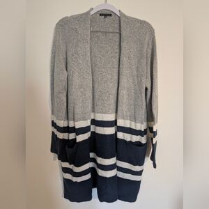 Staccato Gray and Navy Striped Open Cardigan